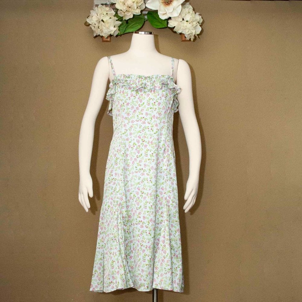 NWT J. Crew Ruffle Stretch Silk Dress in Wisp Floral color Pale Cloud si…
